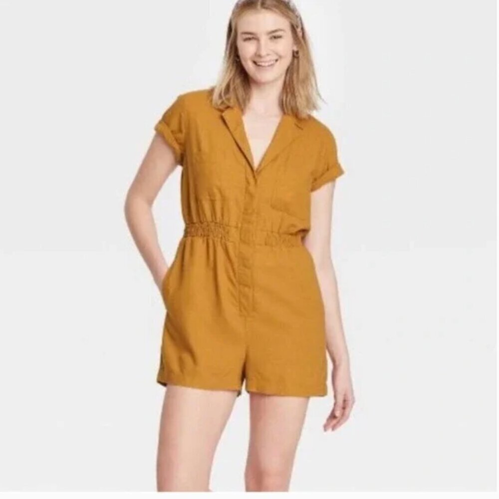 Universal Thread Rust Linen Blend Romper XS​​​​